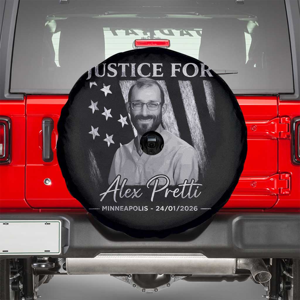 Justice For Alex Pretti Spare Tire Cover Minneapolis Tribute 2026 Vintage American Flag TS11 Black Print Your Wear