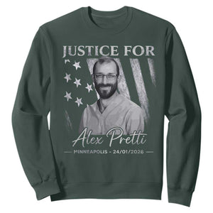 Justice For Alex Pretti Sweatshirt Minneapolis Tribute 2026 Vintage American Flag TS11 Dark Forest Green Print Your Wear