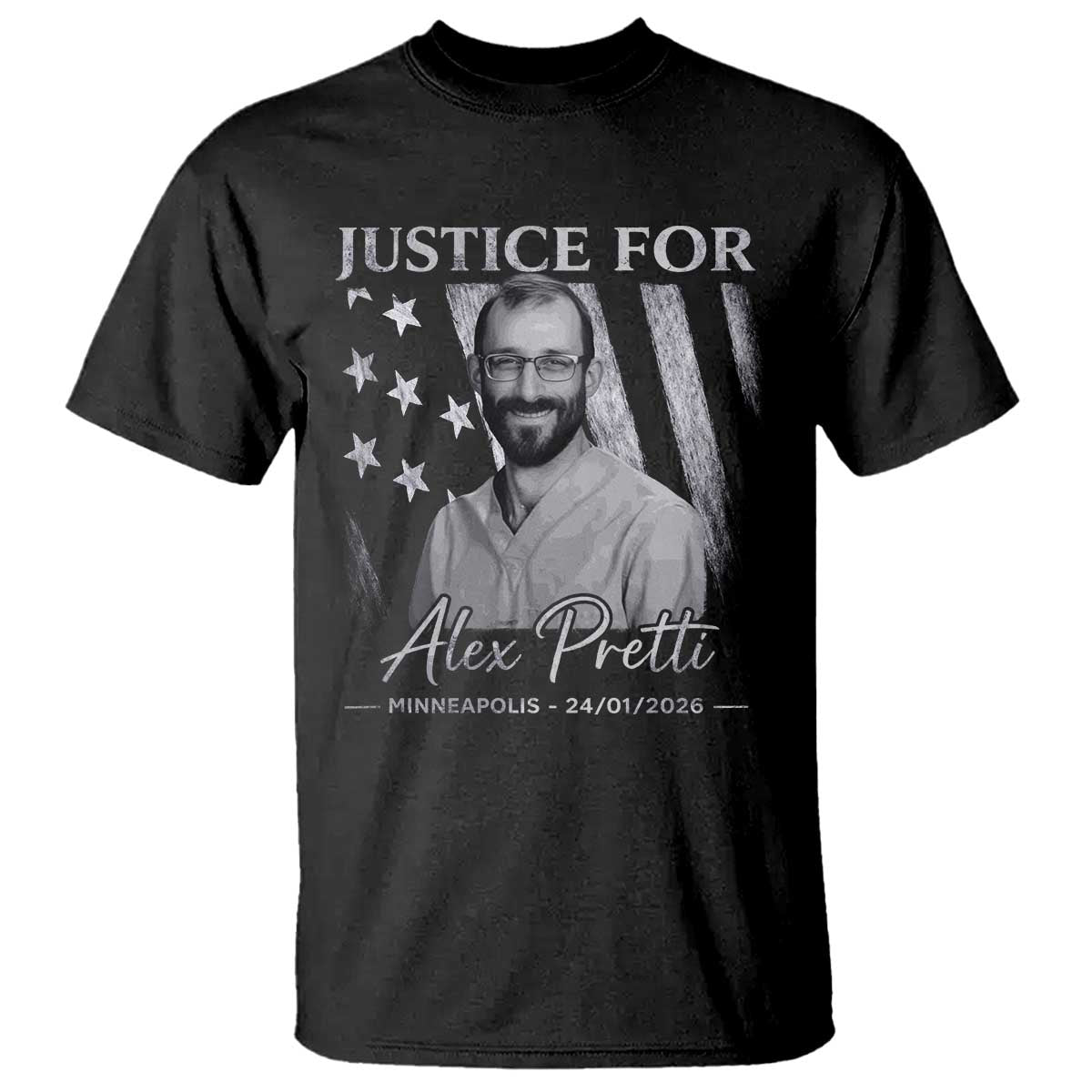 Justice For Alex Pretti T Shirt Minneapolis Tribute 2026 Vintage American Flag TS11 Black Print Your Wear