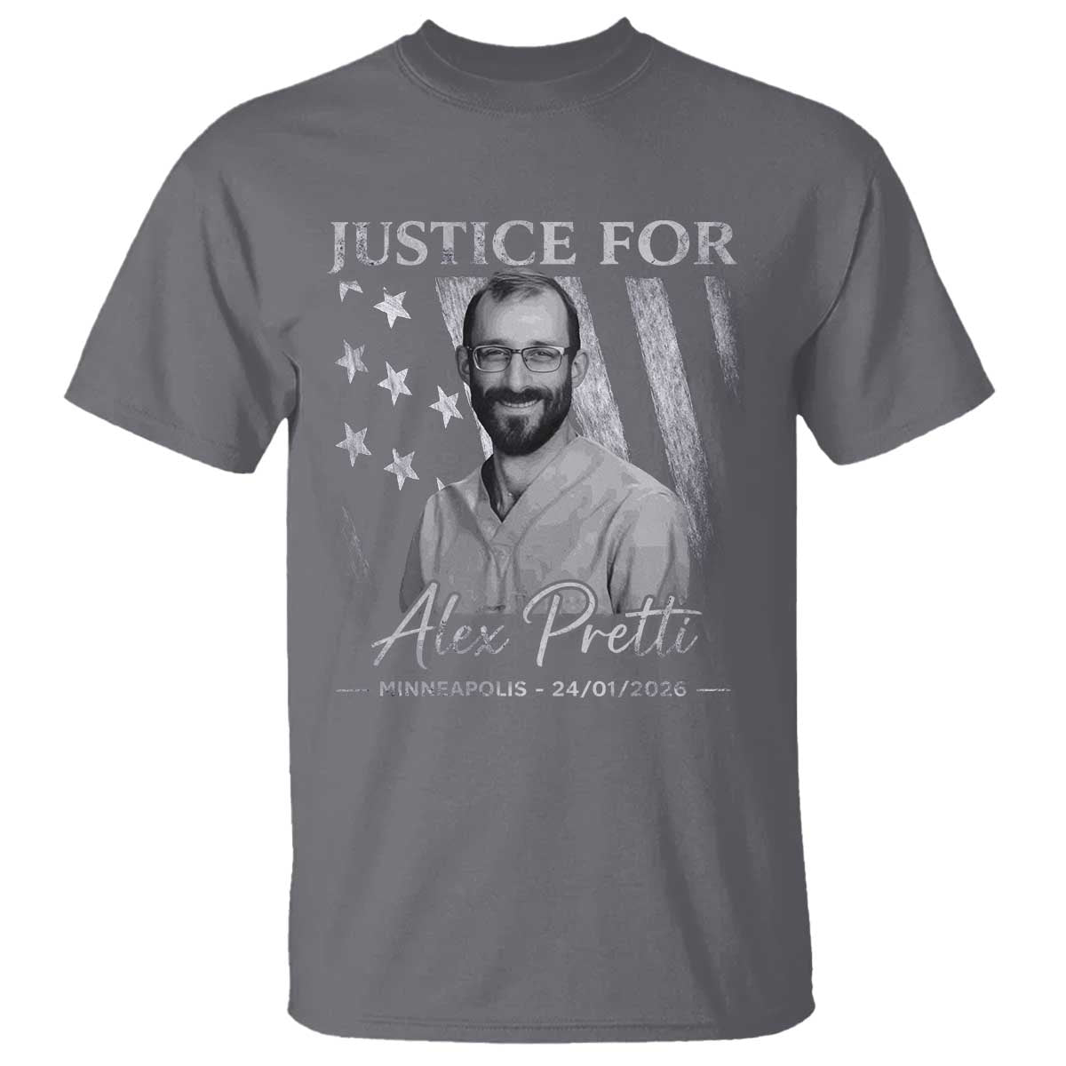 Justice For Alex Pretti T Shirt Minneapolis Tribute 2026 Vintage American Flag TS11 Charcoal Print Your Wear