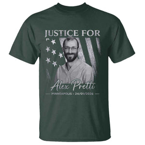 Justice For Alex Pretti T Shirt Minneapolis Tribute 2026 Vintage American Flag TS11 Dark Forest Green Print Your Wear