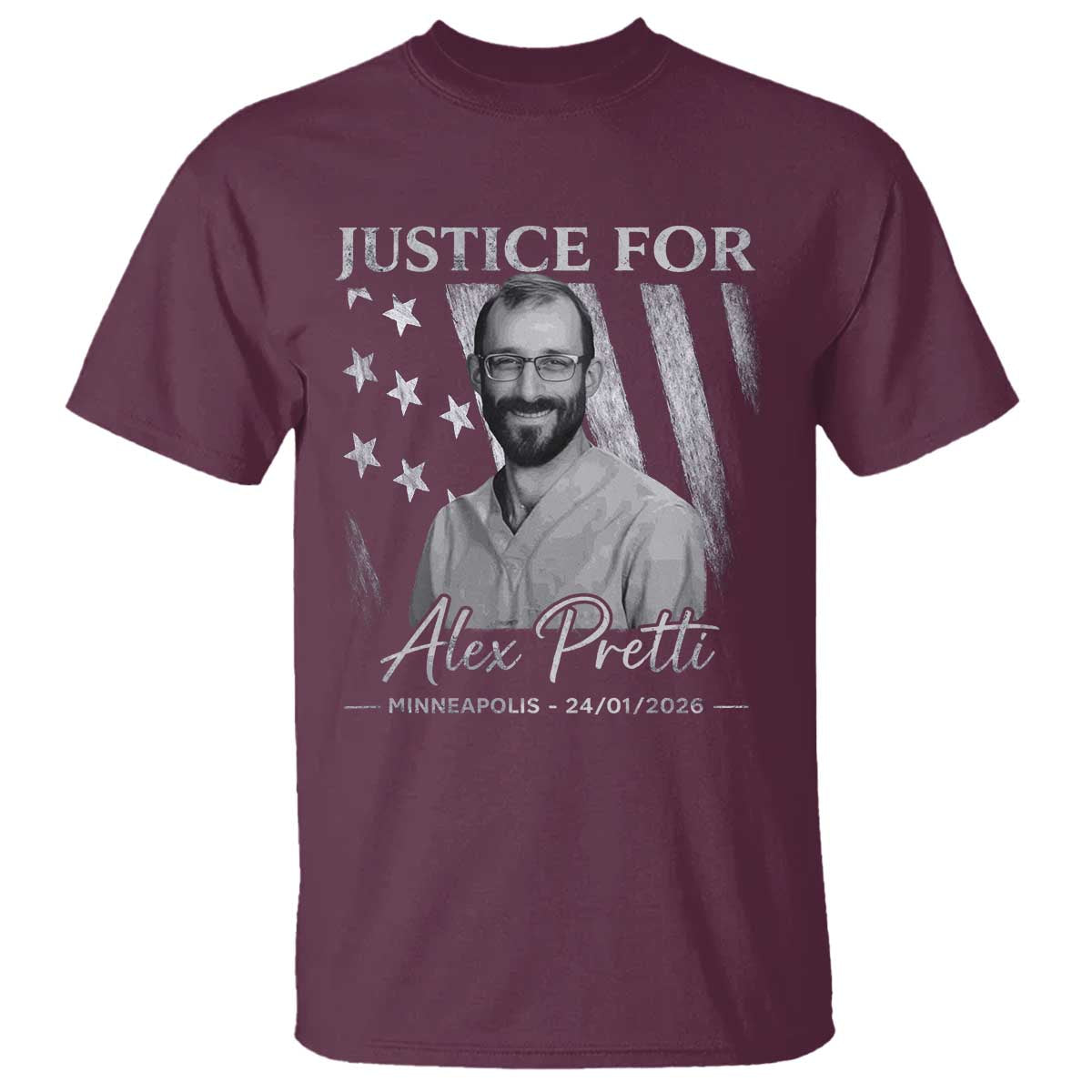 Justice For Alex Pretti T Shirt Minneapolis Tribute 2026 Vintage American Flag TS11 Maroon Print Your Wear