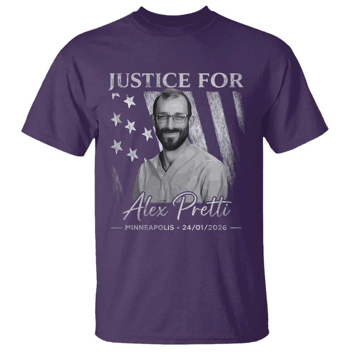 Justice For Alex Pretti T Shirt Minneapolis Tribute 2026 Vintage American Flag TS11 Purple Print Your Wear