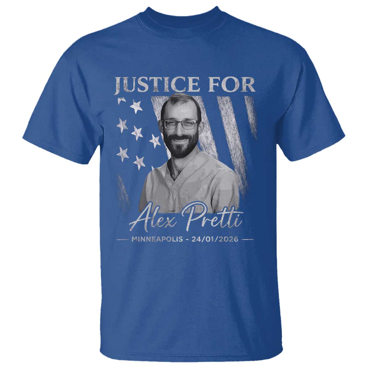 Justice For Alex Pretti T Shirt Minneapolis Tribute 2026 Vintage American Flag TS11 Royal Blue Print Your Wear