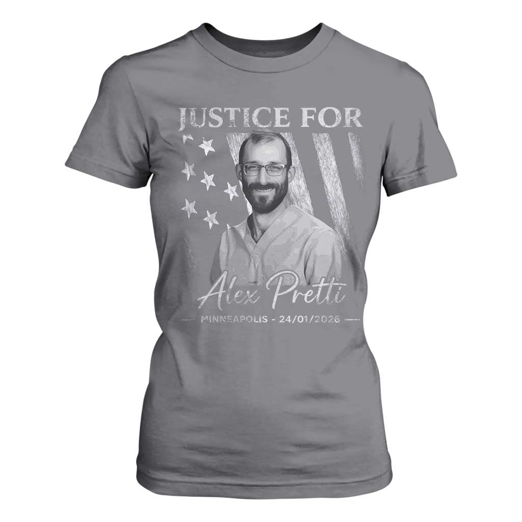 Justice For Alex Pretti T Shirt For Women Minneapolis Tribute 2026 Vintage American Flag TS11 Charcoal Print Your Wear