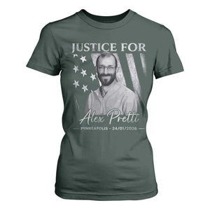 Justice For Alex Pretti T Shirt For Women Minneapolis Tribute 2026 Vintage American Flag TS11 Dark Forest Green Print Your Wear