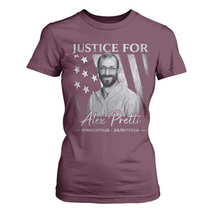 Justice For Alex Pretti T Shirt For Women Minneapolis Tribute 2026 Vintage American Flag TS11 Maroon Print Your Wear