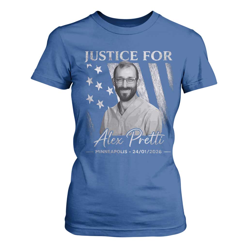 Justice For Alex Pretti T Shirt For Women Minneapolis Tribute 2026 Vintage American Flag TS11 Royal Blue Print Your Wear