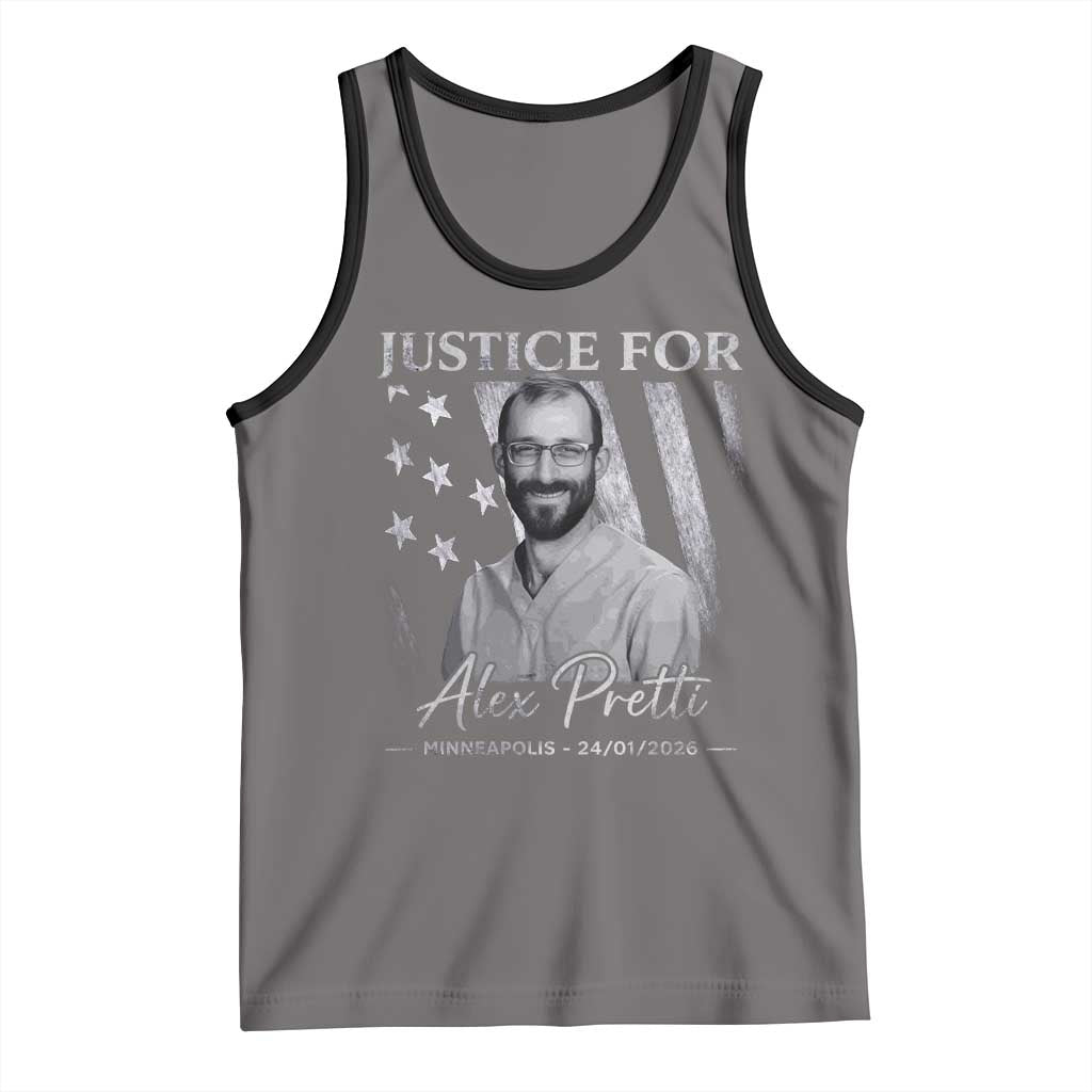 Justice For Alex Pretti Tank Top Minneapolis Tribute 2026 Vintage American Flag TS11 Deep Heather Black Print Your Wear