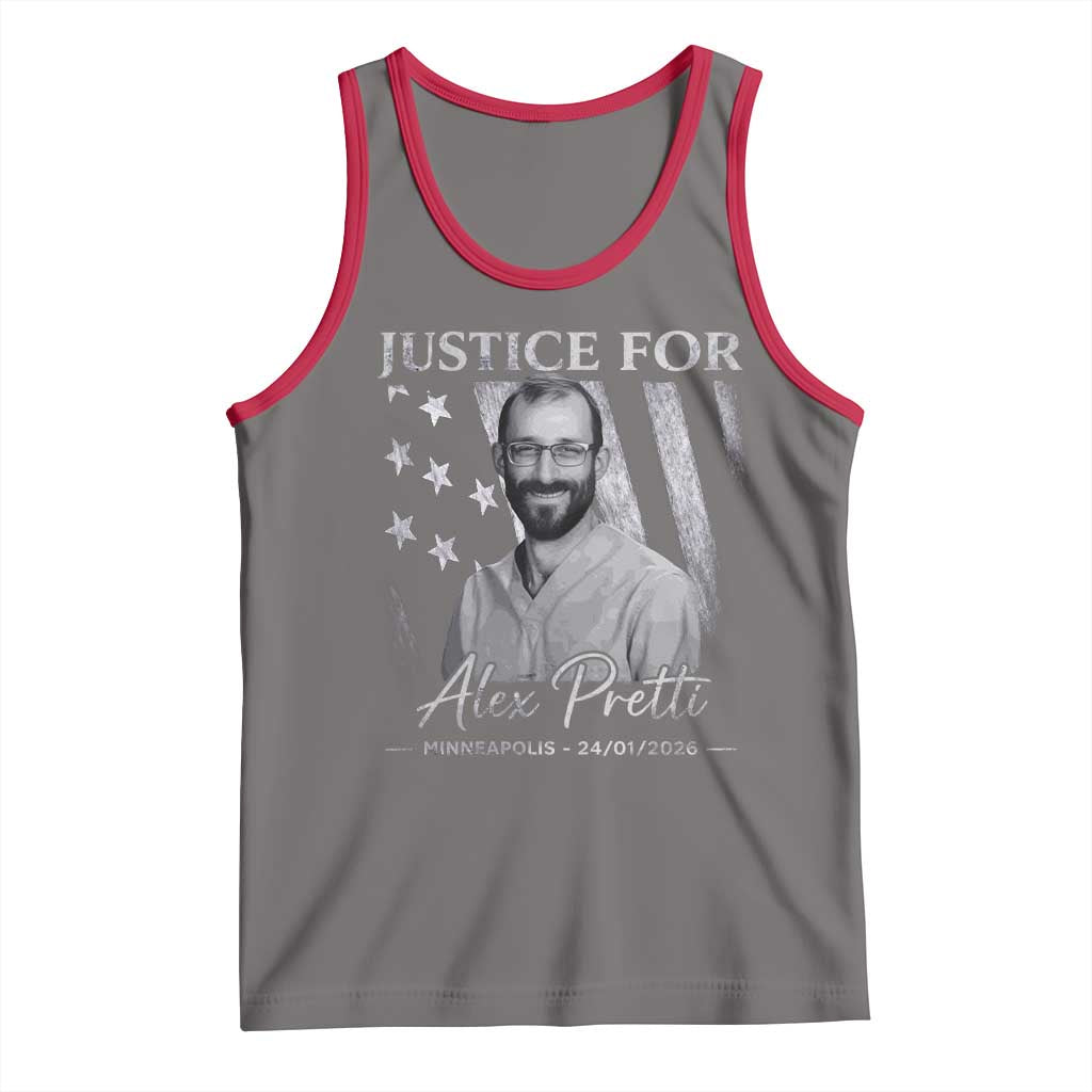 Justice For Alex Pretti Tank Top Minneapolis Tribute 2026 Vintage American Flag TS11 Deep Heather Red Print Your Wear