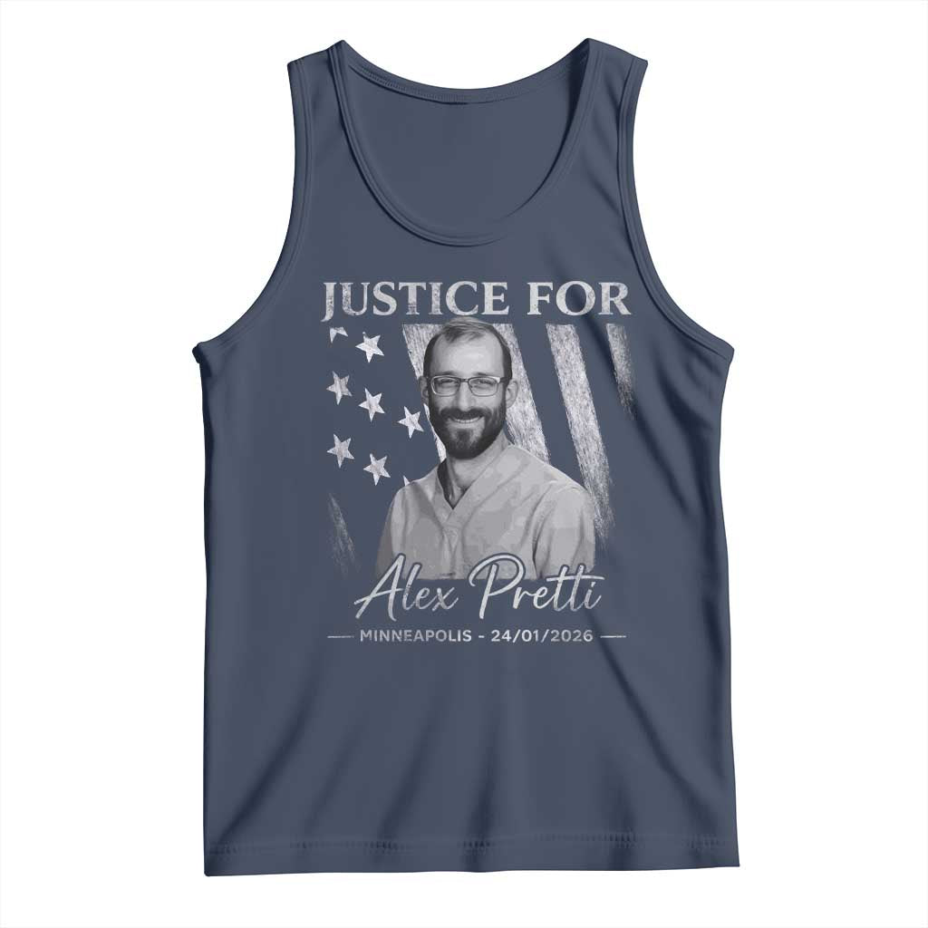 Justice For Alex Pretti Tank Top Minneapolis Tribute 2026 Vintage American Flag TS11 Navy Print Your Wear
