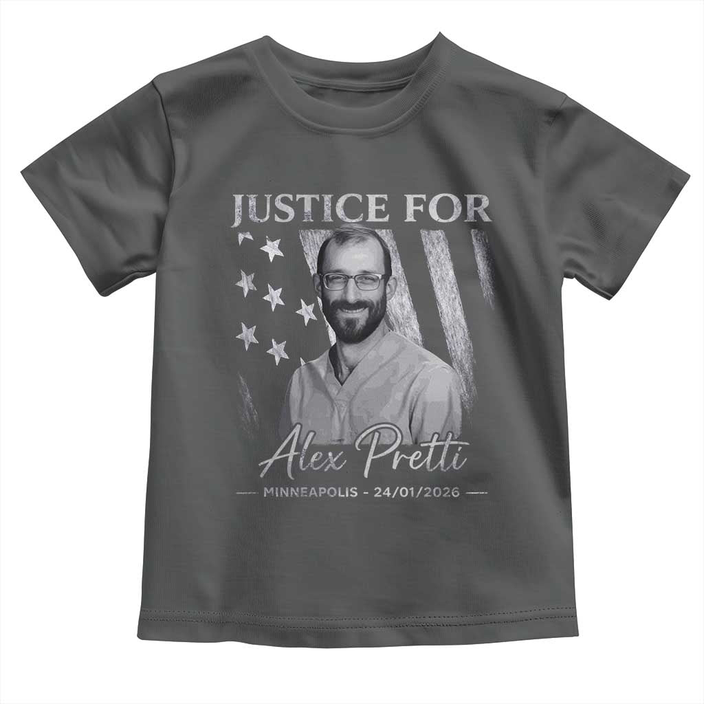 Justice For Alex Pretti Toddler T Shirt Minneapolis Tribute 2026 Vintage American Flag TS11 Dark Heather Print Your Wear