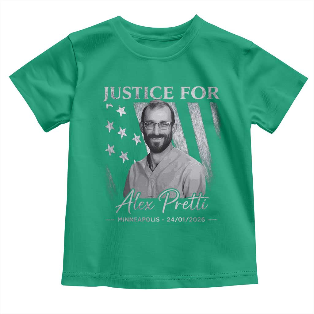Justice For Alex Pretti Toddler T Shirt Minneapolis Tribute 2026 Vintage American Flag TS11 Irish Green Print Your Wear
