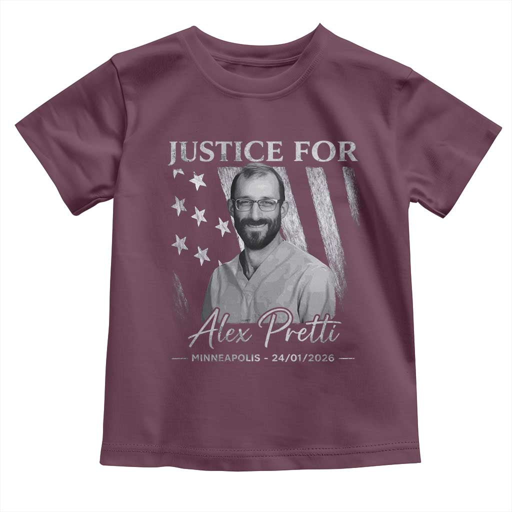 Justice For Alex Pretti Toddler T Shirt Minneapolis Tribute 2026 Vintage American Flag TS11 Maroon Print Your Wear