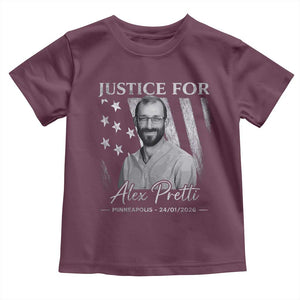 Justice For Alex Pretti Toddler T Shirt Minneapolis Tribute 2026 Vintage American Flag TS11 Maroon Print Your Wear