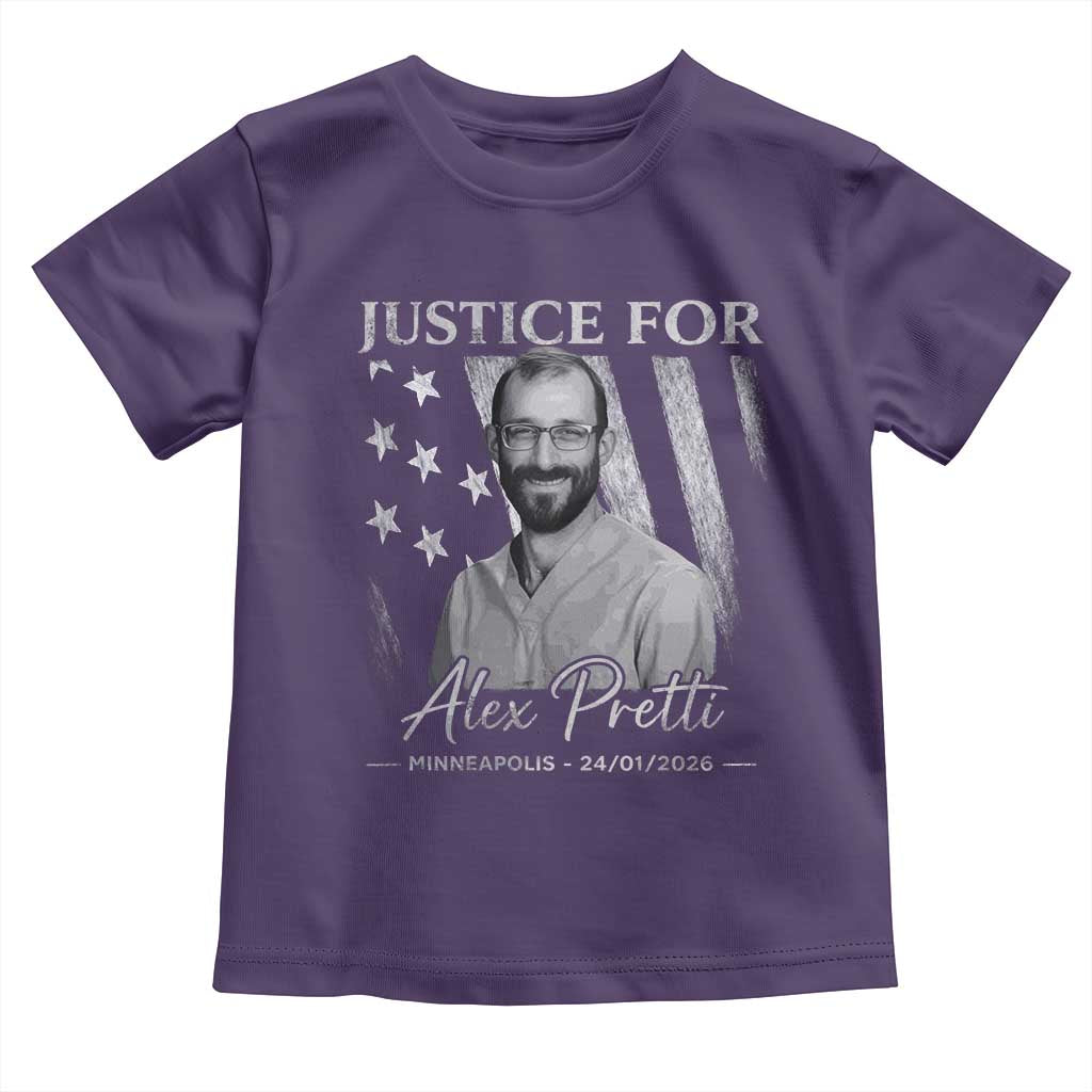 Justice For Alex Pretti Toddler T Shirt Minneapolis Tribute 2026 Vintage American Flag TS11 Purple Print Your Wear
