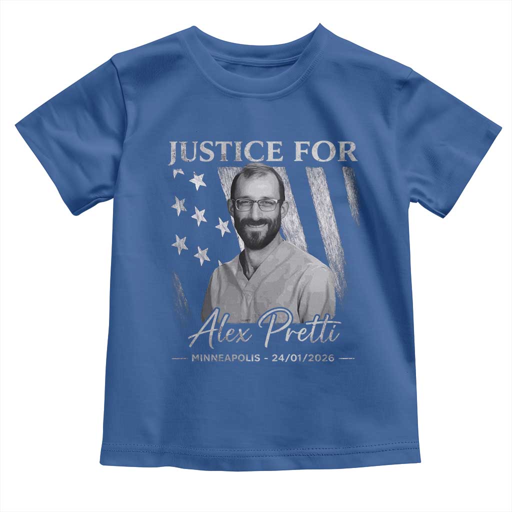 Justice For Alex Pretti Toddler T Shirt Minneapolis Tribute 2026 Vintage American Flag TS11 Royal Blue Print Your Wear