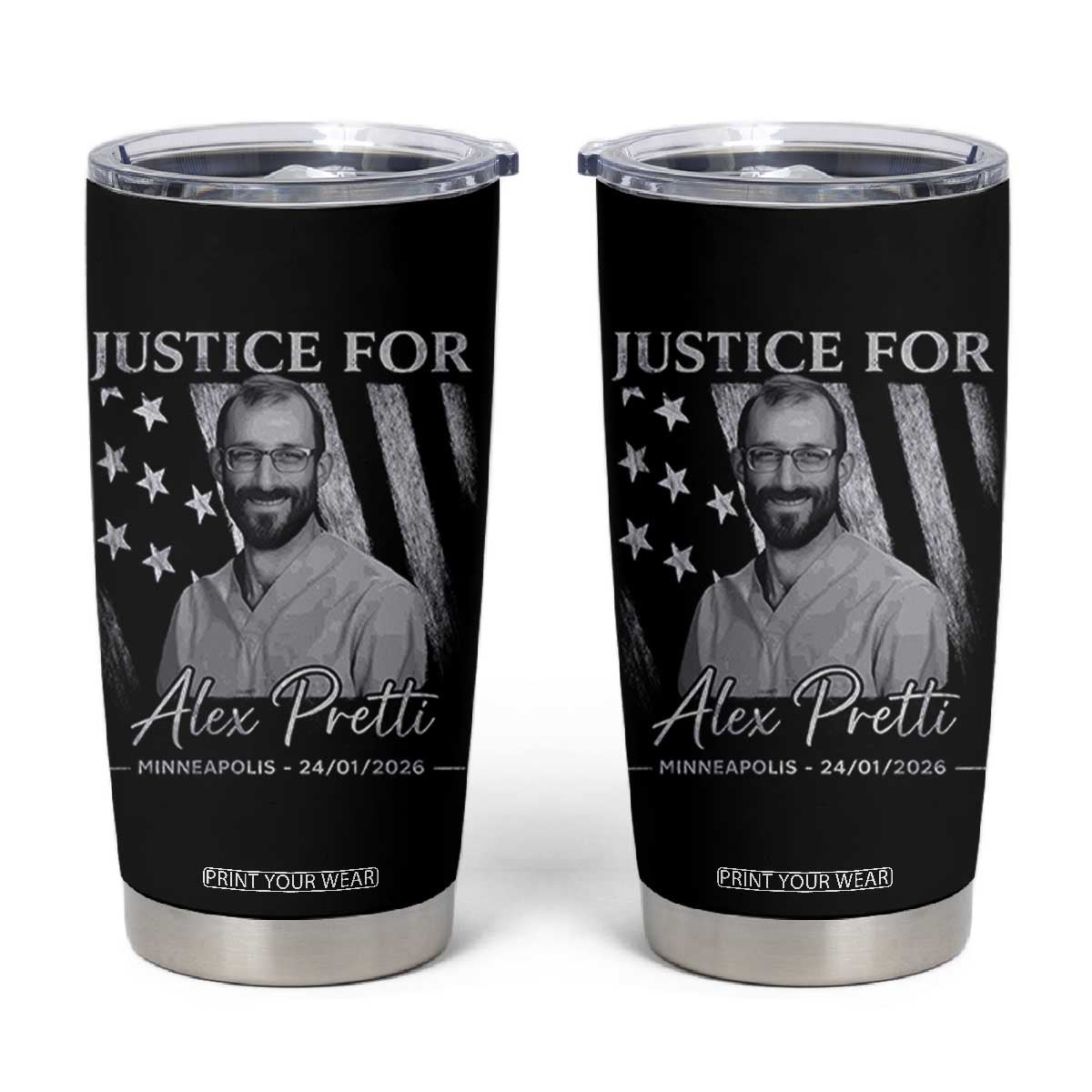 Justice For Alex Pretti Tumbler Cup Minneapolis Tribute 2026 Vintage American Flag TS11 Black Print Your Wear