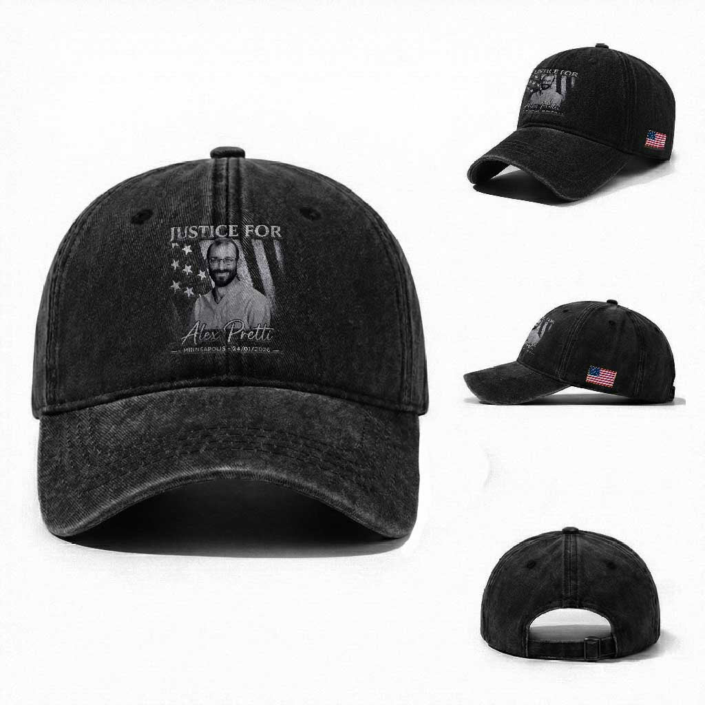 Justice For Alex Pretti Washed Cotton Baseball Cap Minneapolis Tribute 2026 Vintage American Flag TS11 Washed Cap Universal Fit Black Print Your Wear