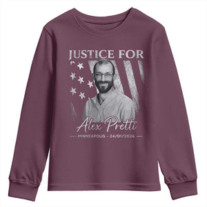 Justice For Alex Pretti Youth Sweatshirt Minneapolis Tribute 2026 Vintage American Flag TS11 Maroon Print Your Wear