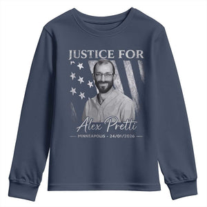 Justice For Alex Pretti Youth Sweatshirt Minneapolis Tribute 2026 Vintage American Flag TS11 Navy Print Your Wear
