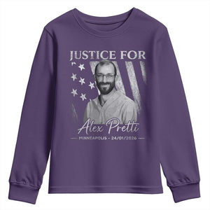 Justice For Alex Pretti Youth Sweatshirt Minneapolis Tribute 2026 Vintage American Flag TS11 Purple Print Your Wear