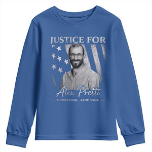 Justice For Alex Pretti Youth Sweatshirt Minneapolis Tribute 2026 Vintage American Flag TS11 Royal Blue Print Your Wear