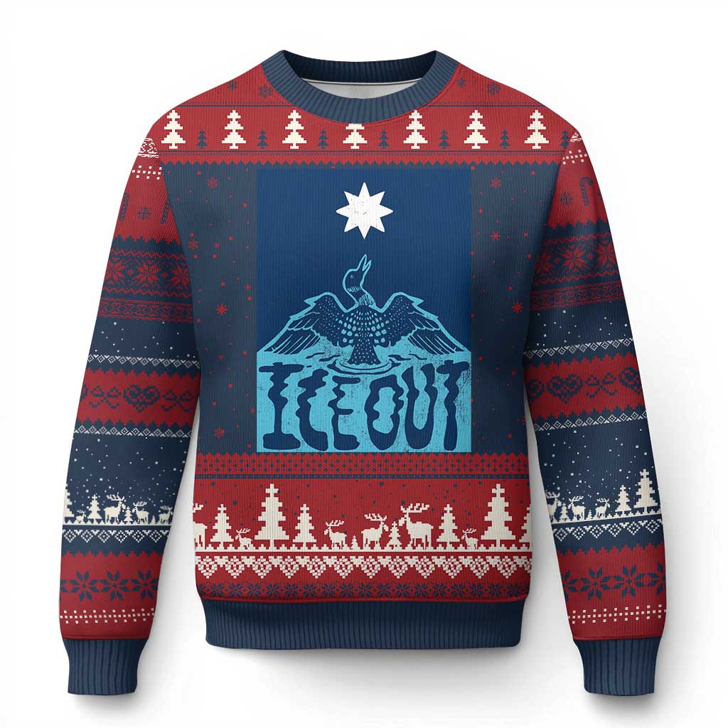 Ice Out Minnesota Loon Ugly Christmas Sweater MN State Protest TS11 Navy Red Print Your Wear
