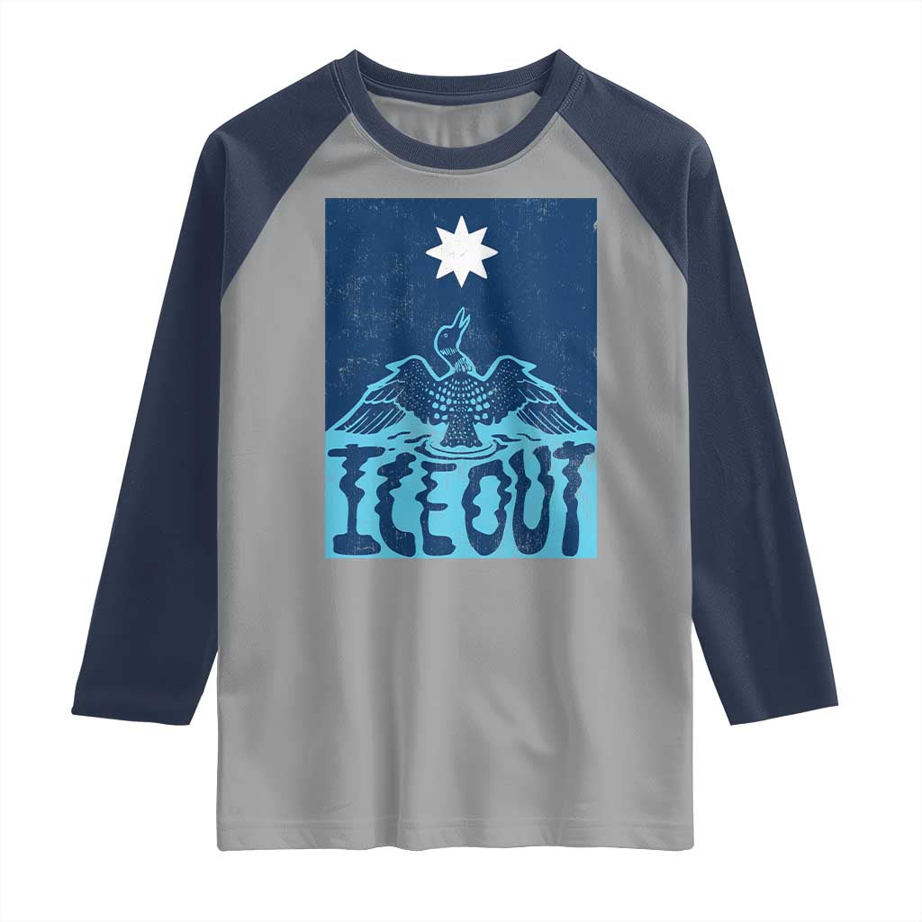 Ice Out Minnesota Loon Raglan Shirt MN State Protest TS11 Sport Gray Navy Print Your Wear