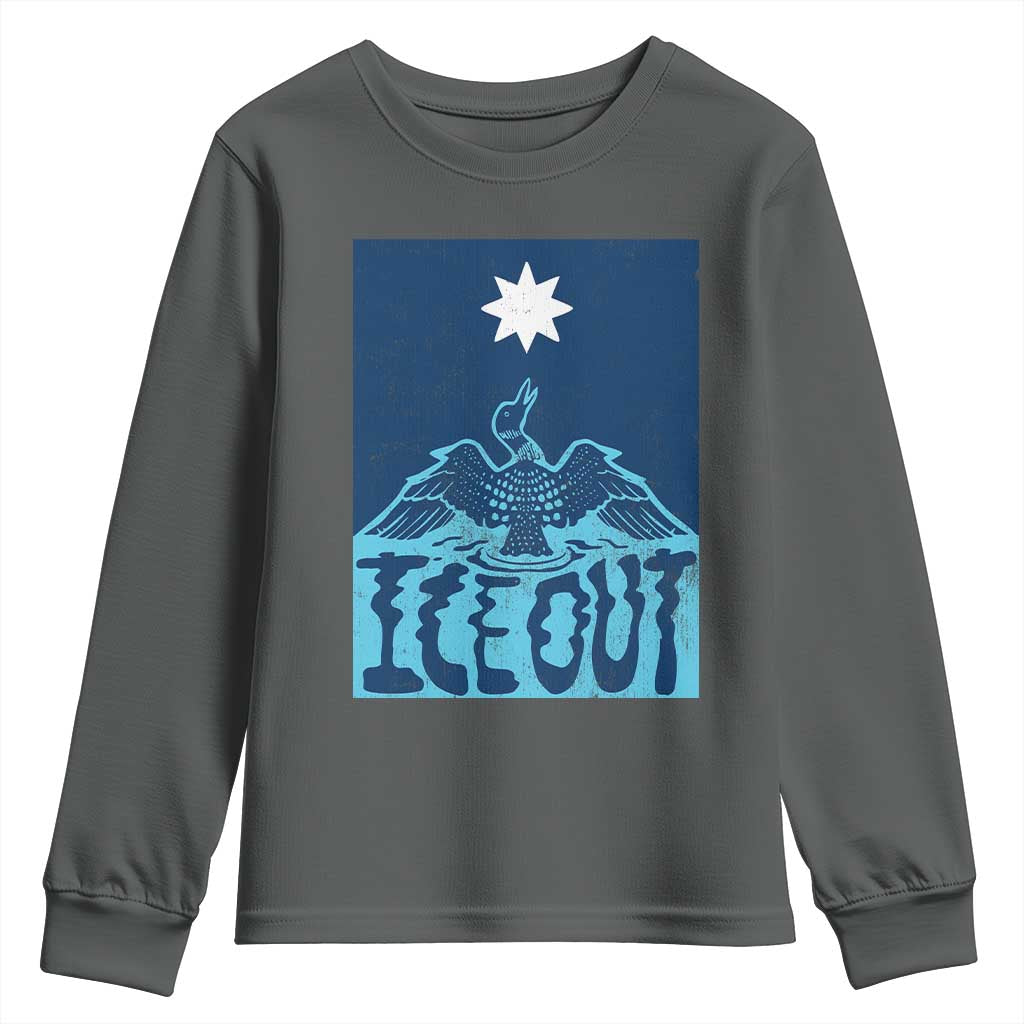 Ice Out Minnesota Loon Youth Sweatshirt MN State Protest TS11 Dark Heather Print Your Wear