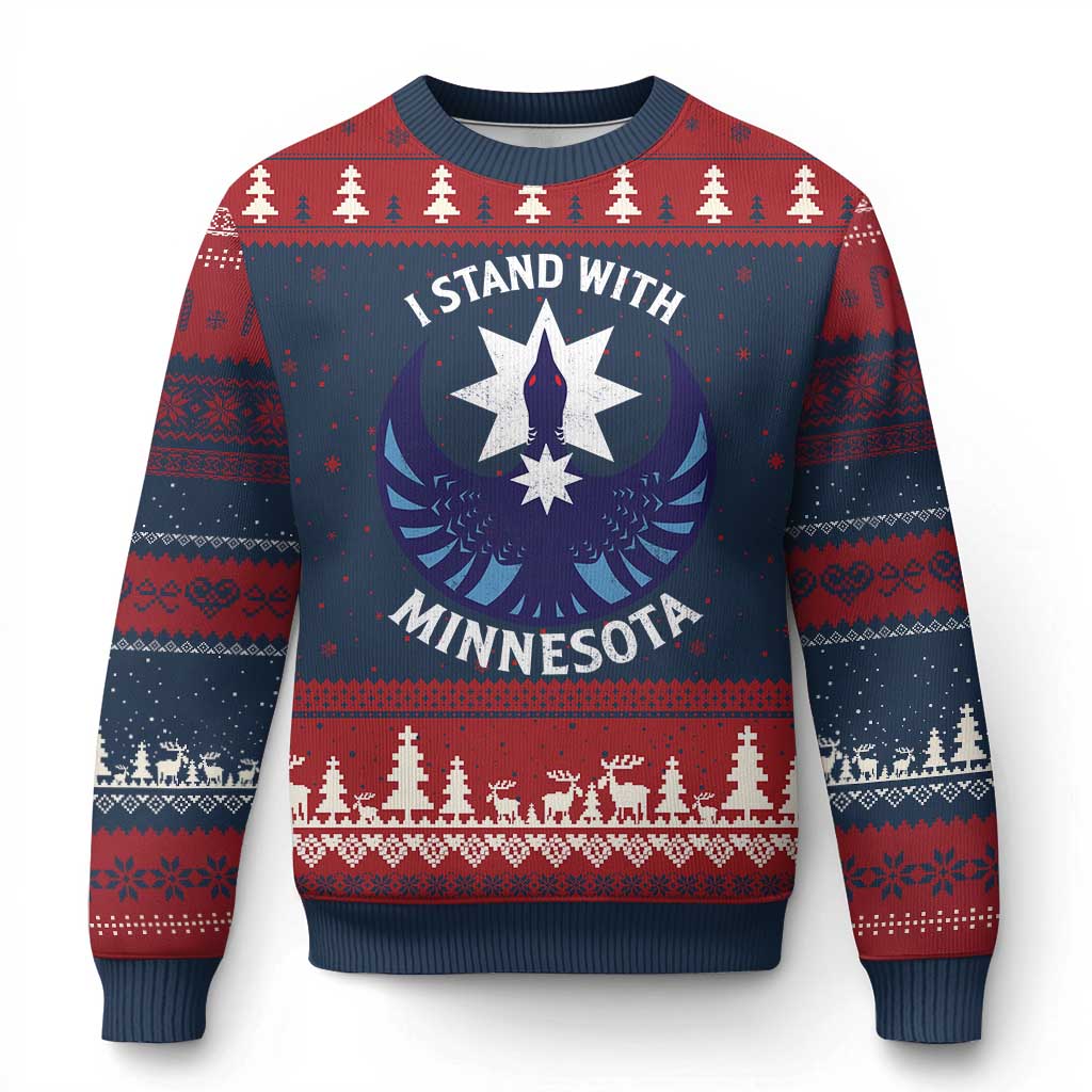 I Stand With Minnesota Ugly Christmas Sweater Rebel Common Loon Minnesota Protest TS11 Navy Red Print Your Wear