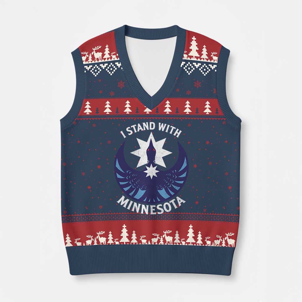 I Stand With Minnesota V-Neck Knit Sweater Vest Rebel Common Loon Minnesota Protest TS11 Navy Red Print Your Wear