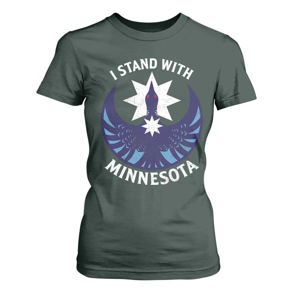 I Stand With Minnesota T Shirt For Women Rebel Common Loon Minnesota Protest TS11 Dark Forest Green Print Your Wear