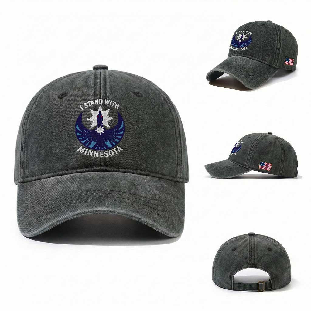 I Stand With Minnesota Washed Cotton Baseball Cap Rebel Common Loon Minnesota Protest TS11 Washed Cap Universal Fit Dark Green Print Your Wear