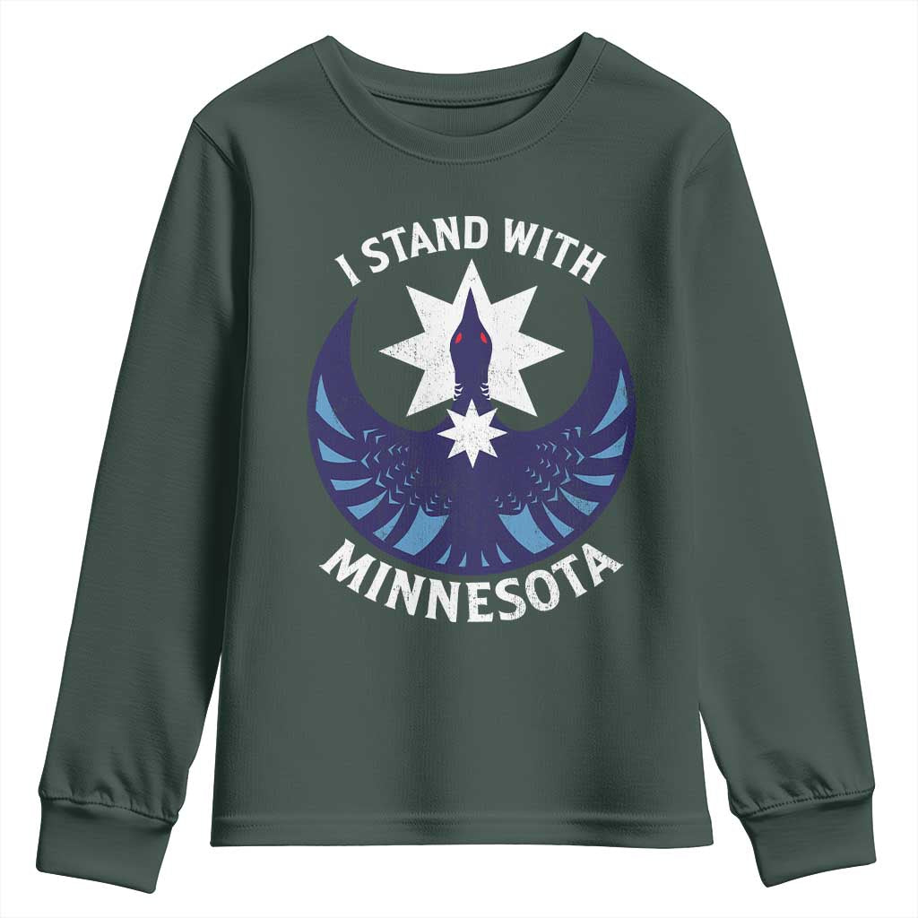 I Stand With Minnesota Youth Sweatshirt Rebel Common Loon Minnesota Protest TS11 Dark Forest Green Print Your Wear