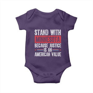 Stand With Minnesota Because Justice Is An American Value Baby Onesie Political Statement TS11 Purple Print Your Wear