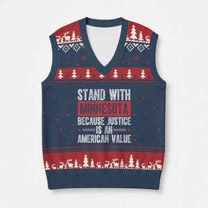 Stand With Minnesota Because Justice Is An American Value V-Neck Knit Sweater Vest Political Statement TS11 Navy Red Print Your Wear