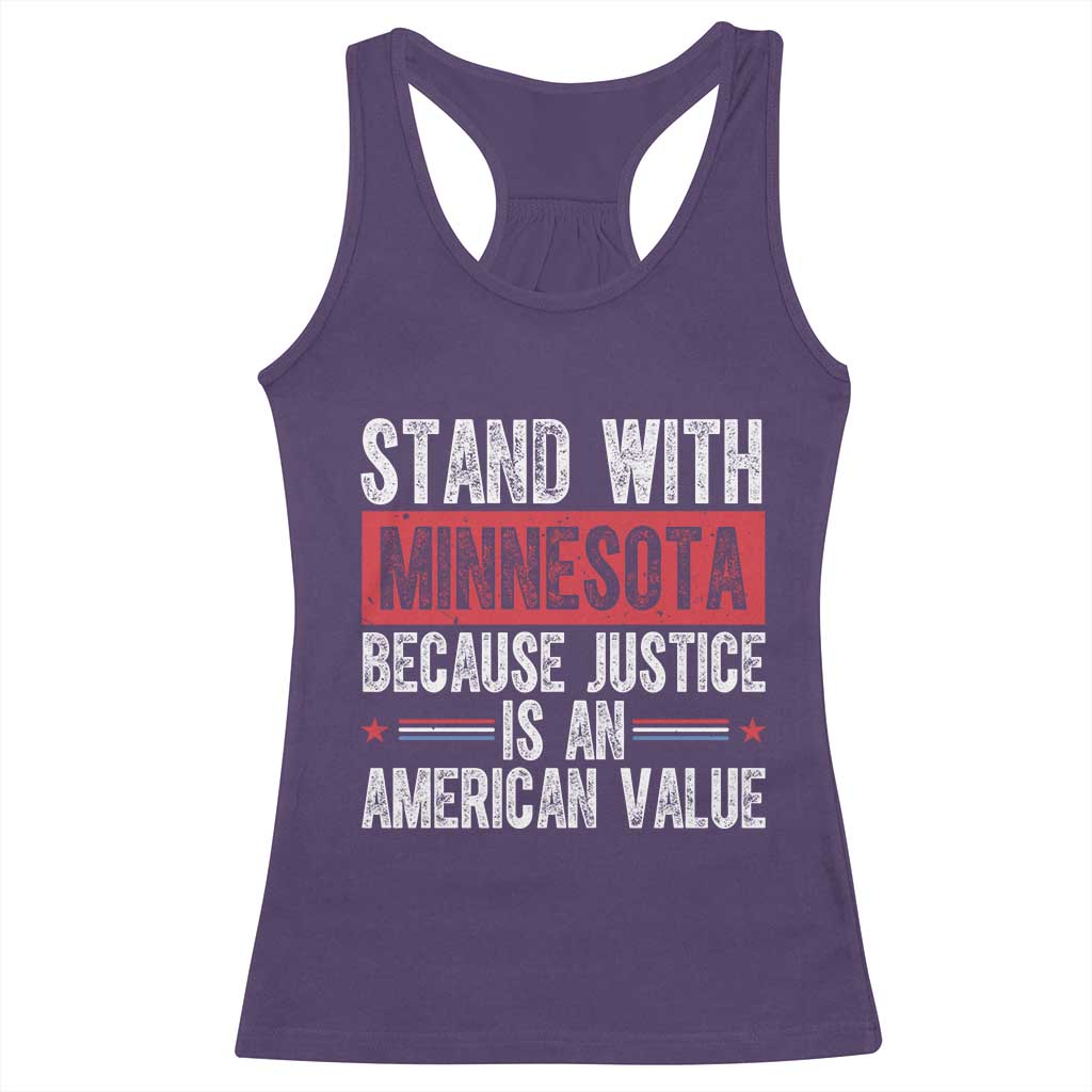 Stand With Minnesota Because Justice Is An American Value Racerback Tank Top Political Statement TS11 Purple Print Your Wear