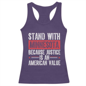 Stand With Minnesota Because Justice Is An American Value Racerback Tank Top Political Statement TS11 Purple Print Your Wear