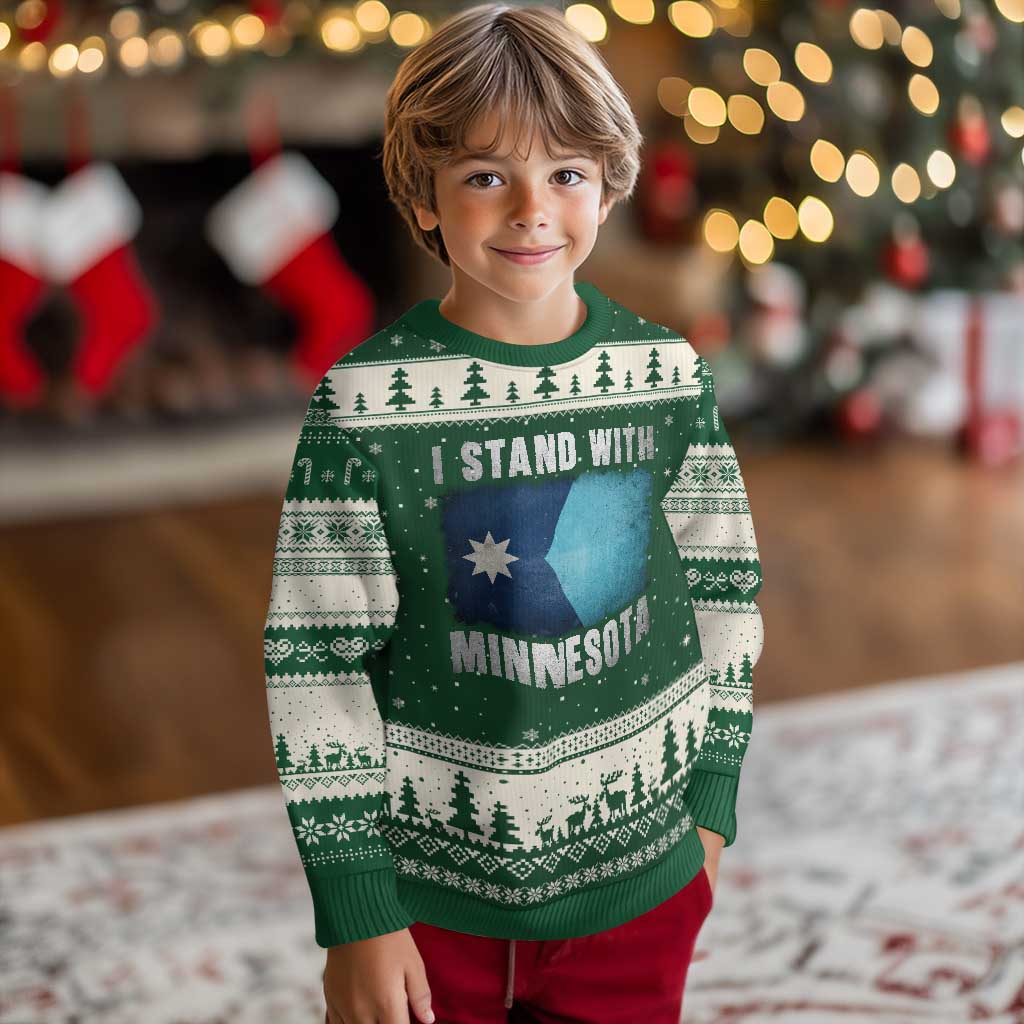 I Stand With Minnesota Ugly Christmas Sweater MN State Support Political Protest TS11 Forest Green Beige Print Your Wear
