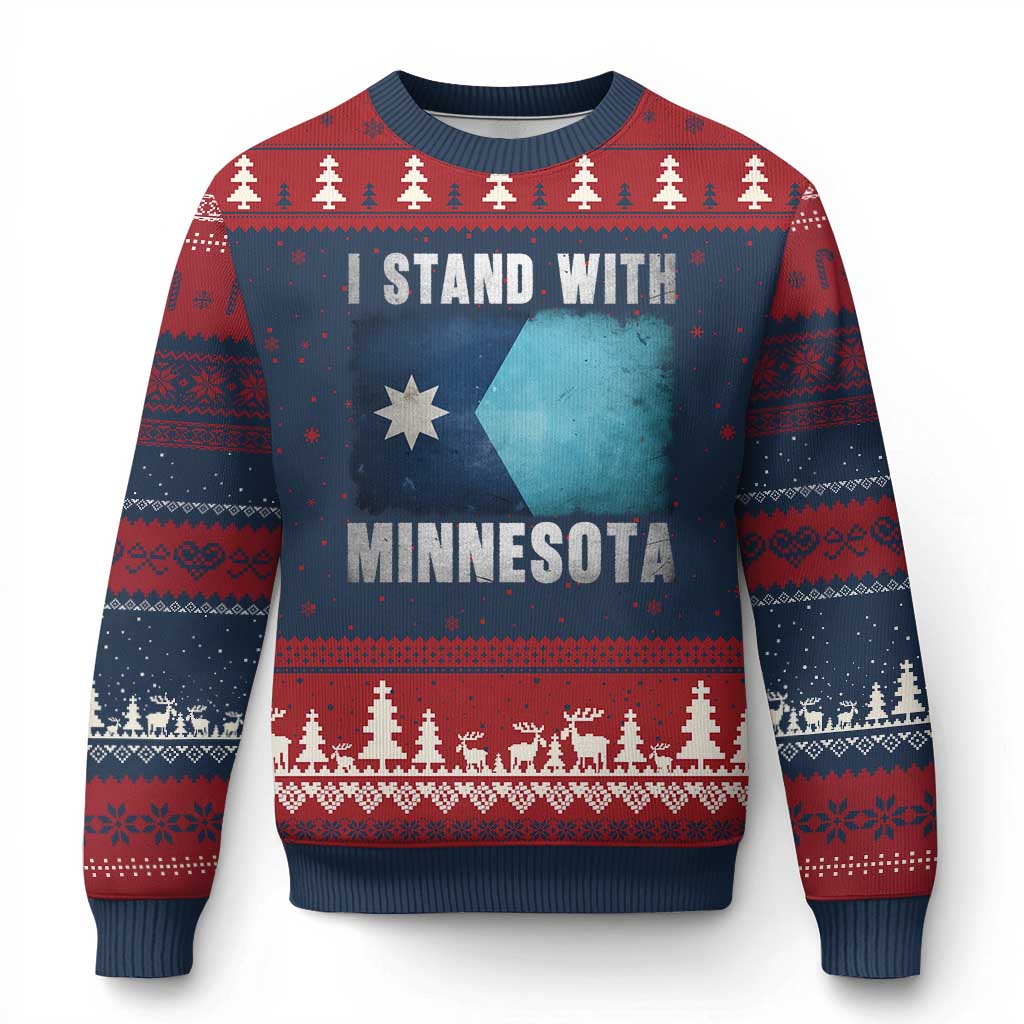 I Stand With Minnesota Ugly Christmas Sweater MN State Support Political Protest TS11 Navy Red Print Your Wear