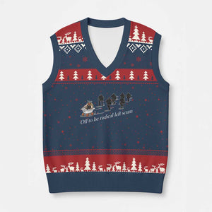 Off To Be Radical Left Scum V-Neck Knit Sweater Vest Funny Minneapolis Escape Viking Abolish Ice TS11 Navy Red Print Your Wear