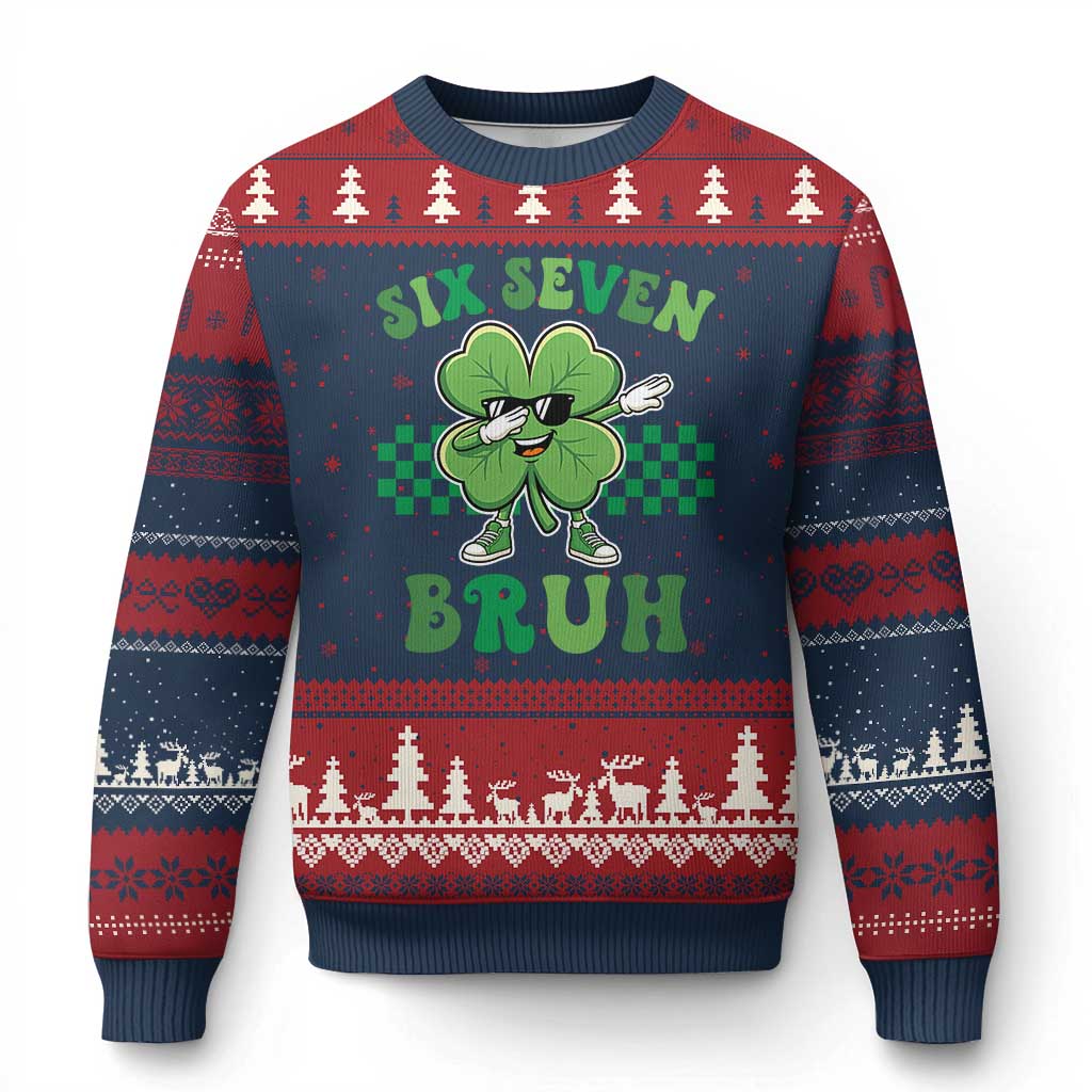 Funny 67 St Patricks Day Ugly Christmas Sweater Six Seven Bruh Dabbing Shamrock TS11 Navy Red Print Your Wear