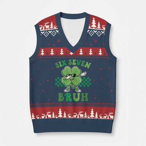 Funny 67 St Patricks Day V-Neck Knit Sweater Vest Six Seven Bruh Dabbing Shamrock TS11 Navy Red Print Your Wear
