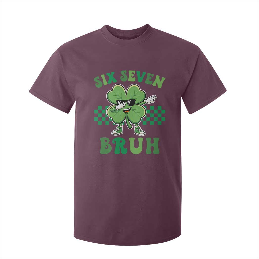 Funny 67 St Patricks Day T Shirt For Kid Six Seven Bruh Dabbing Shamrock TS11 Maroon Print Your Wear