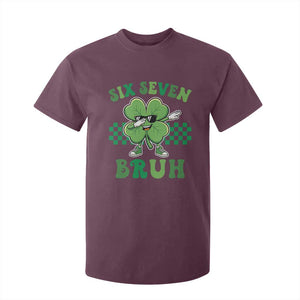 Funny 67 St Patricks Day T Shirt For Kid Six Seven Bruh Dabbing Shamrock TS11 Maroon Print Your Wear