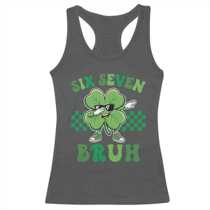 Funny 67 St Patricks Day Racerback Tank Top Six Seven Bruh Dabbing Shamrock TS11 Dark Heather Print Your Wear