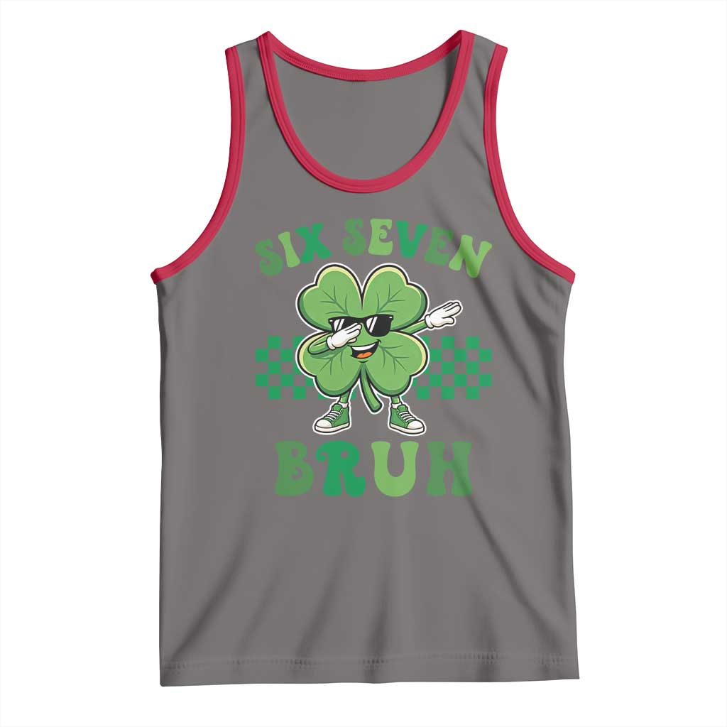 Funny 67 St Patricks Day Tank Top Six Seven Bruh Dabbing Shamrock TS11 Deep Heather Red Print Your Wear