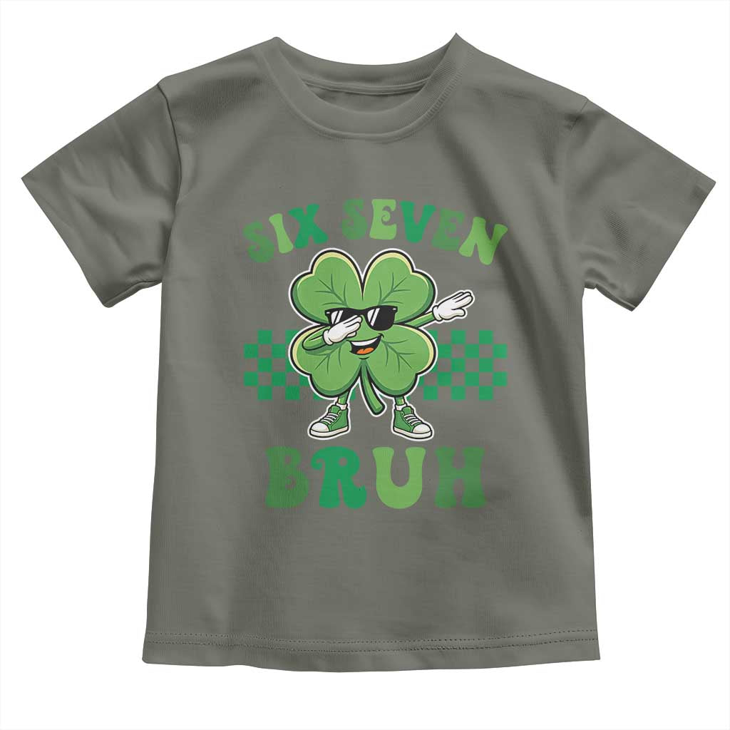 Funny 67 St Patricks Day Toddler T Shirt Six Seven Bruh Dabbing Shamrock TS11 Military Green Print Your Wear
