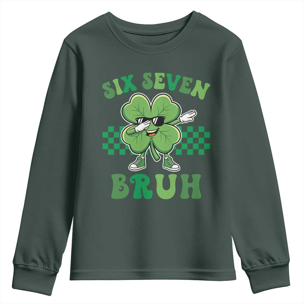 Funny 67 St Patricks Day Youth Sweatshirt Six Seven Bruh Dabbing Shamrock TS11 Dark Forest Green Print Your Wear